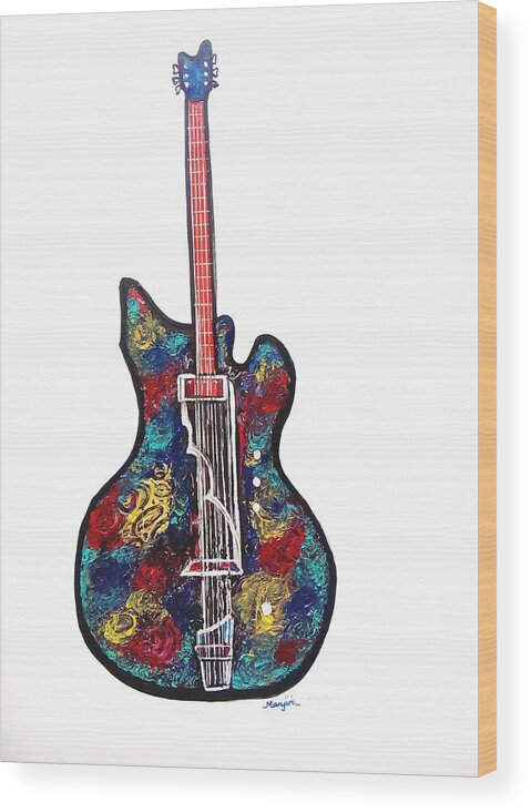 Guitar Wood Print featuring the painting Rock on 3 by Manjiri Kanvinde