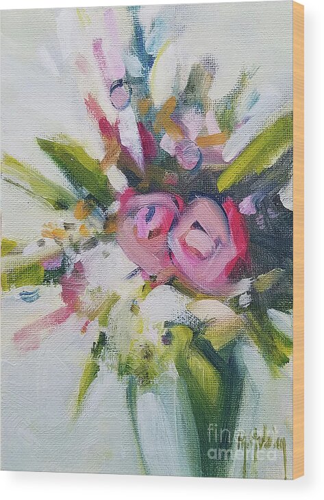 Rose Wood Print featuring the painting Rose Bouquet Flower Color Spring by Mary Hubley