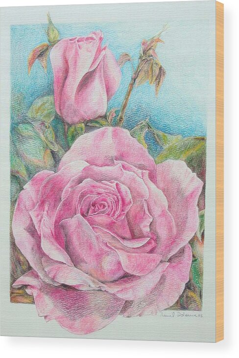Flower Wood Print featuring the painting Rose by Muriel Dolemieux