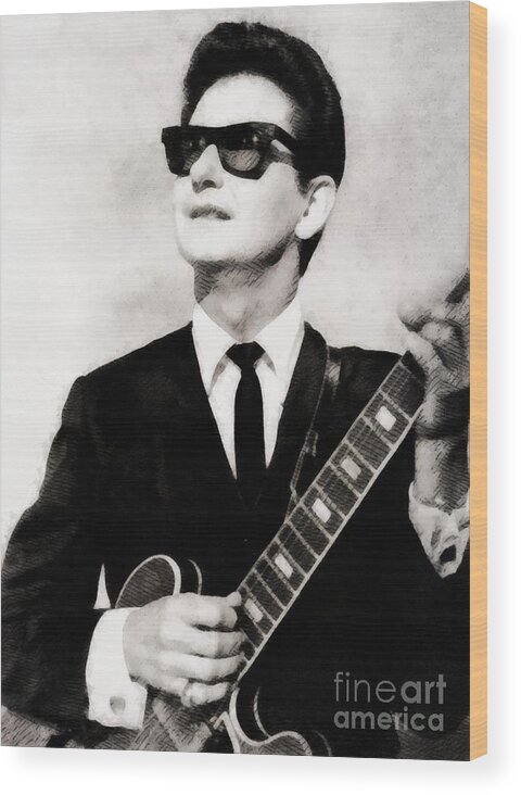 Hollywood Wood Print featuring the painting Roy Orbison, Legend by Esoterica Art Agency