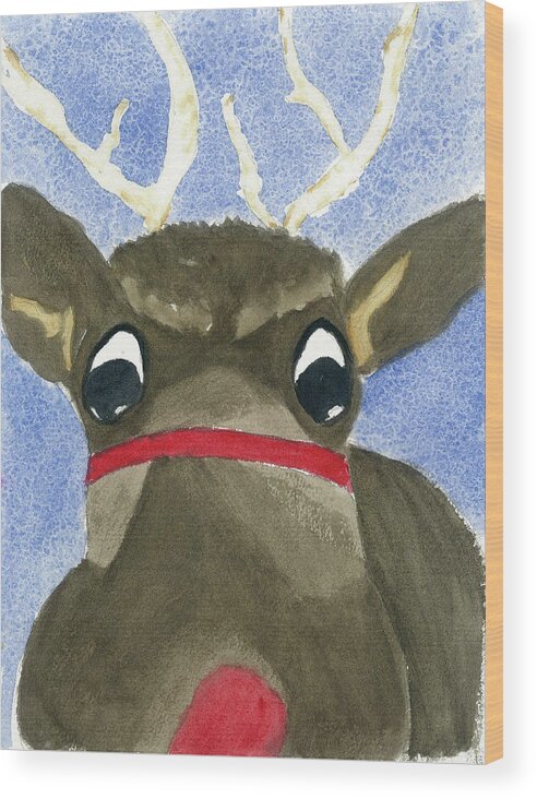 Christmas Wood Print featuring the painting Run Run Rudolph by Joan Zepf