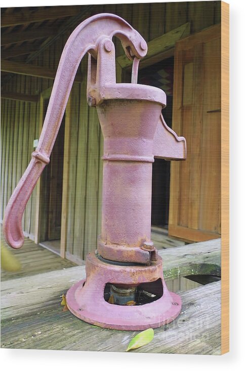 Water Pump Wood Print featuring the photograph Rusty Red Hand Pump by D Hackett