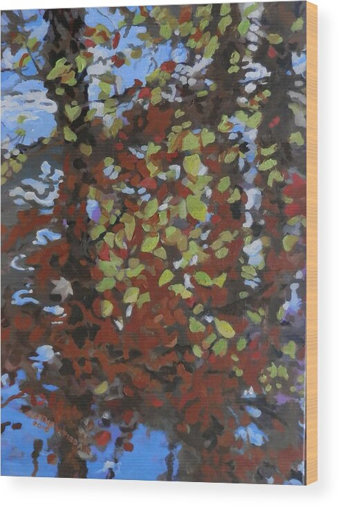 Landscape Wood Print featuring the painting Sabbath Tree Reflections by Martha Tisdale
