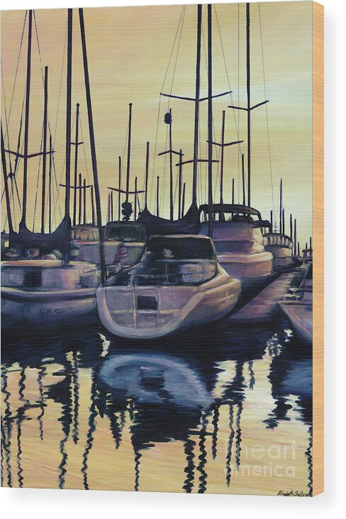 Sailboats Wood Print featuring the painting Sailboat Reflections by Elisabeth Sullivan