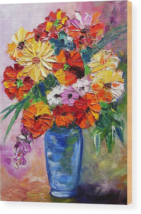 Flowers Wood Print featuring the painting Sandy's Flowers by Mary Jo Zorad