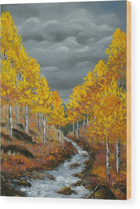 Landscape Wood Print featuring the painting Santa Fe River Aspens by Carl Owen
