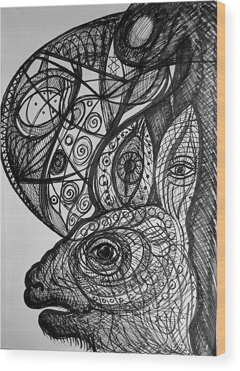 Ink Wood Print featuring the drawing Seeing Hearing by Stephen Hawks