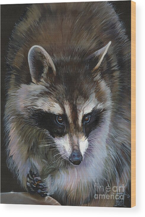 Raccoon Wood Print featuring the painting Shaken not stirred by J W Baker