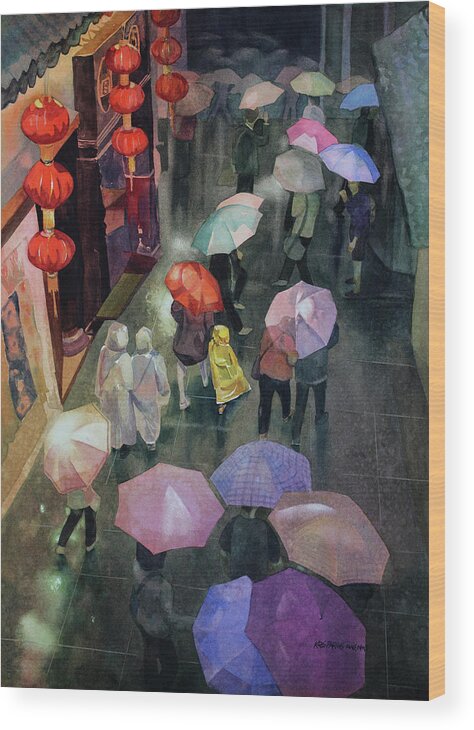 Kris Parins Wood Print featuring the painting Shanghai Shoppers by Kris Parins