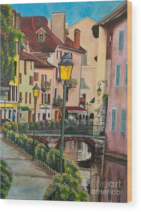 Annecy France Art Wood Print featuring the painting Side Streets in Annecy by Charlotte Blanchard