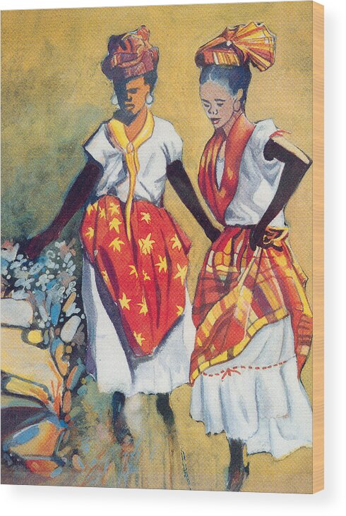 Traditional Wear Wood Print featuring the painting Sisters by Glenford John