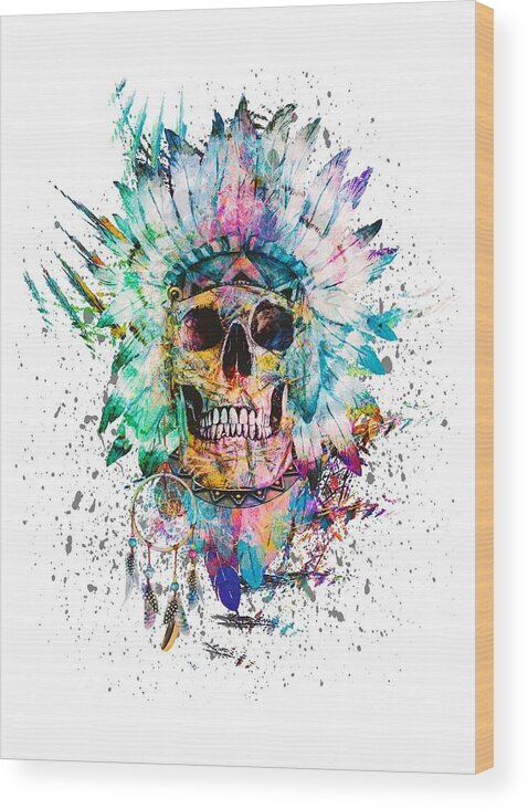 Skull Wood Print featuring the digital art Skull - Wild Sprit by Riza Peker