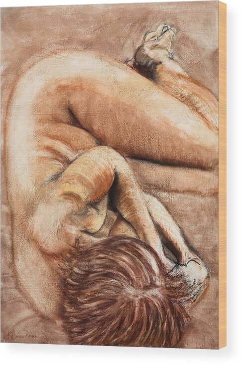Nude Wood Print featuring the drawing Slumber Pose by Kerryn Madsen-Pietsch