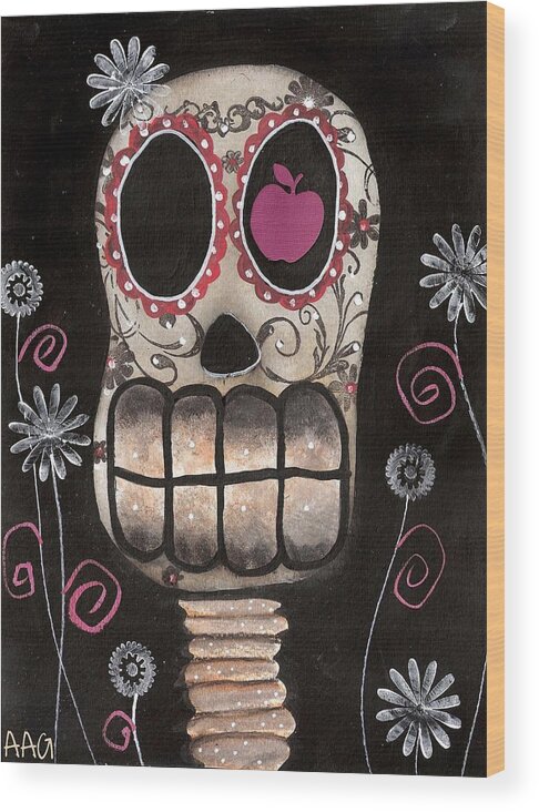 Day Of The Dead Wood Print featuring the painting Smile your Dead by Abril Andrade