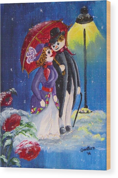 Snow Wood Print featuring the painting Snow Couple by Quwatha Valentine