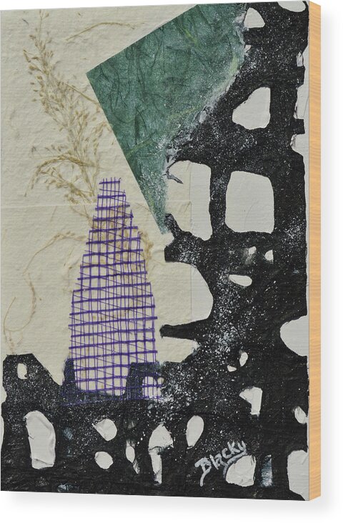 Paper Collage Abstract Wood Print featuring the mixed media Snow Day by Donna Blackhall