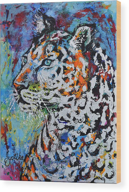 Leopard Wood Print featuring the painting Snow Leopard by Jyotika Shroff