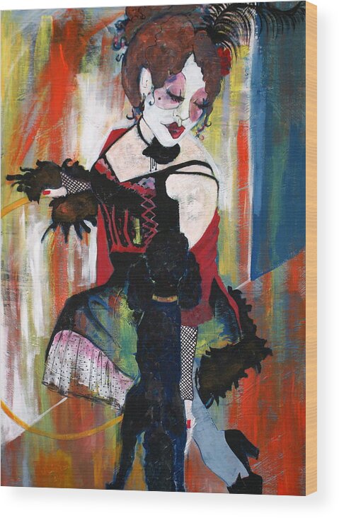 Moulin Rouge Wood Print featuring the painting Sopheia and Lu lu stage 3 by Joanne Claxton