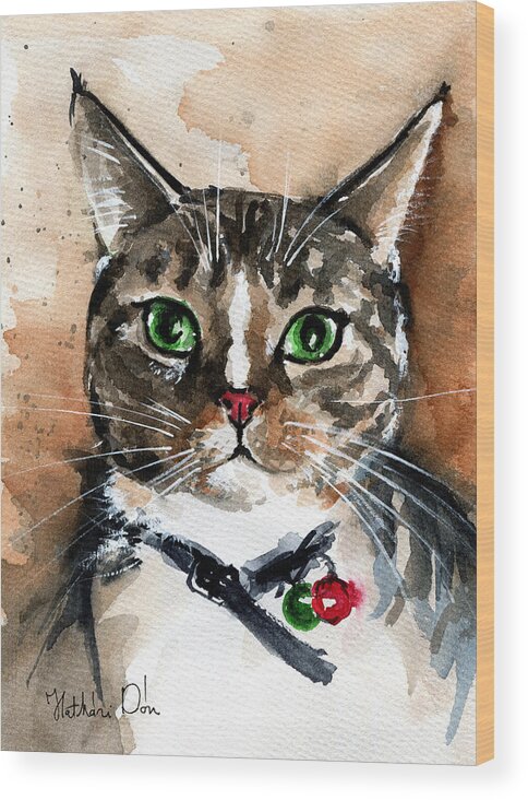 Cat Wood Print featuring the painting Sox the Rescued Tabby Cat by Dora Hathazi Mendes