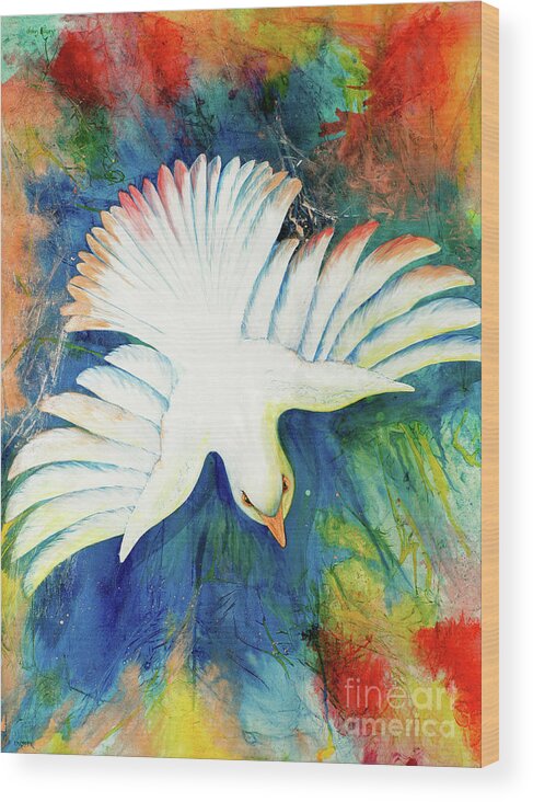 Dove Wood Print featuring the painting Spirit Fire by Nancy Cupp