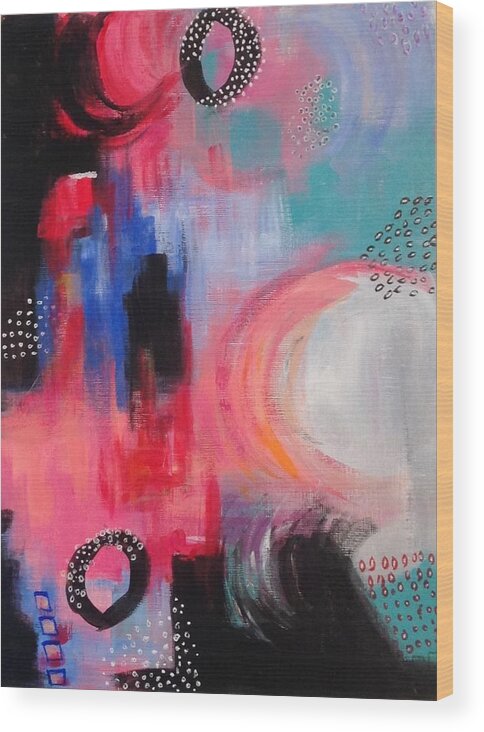 Abstract Wood Print featuring the painting Squiggles and Wiggles #3 by Suzzanna Frank