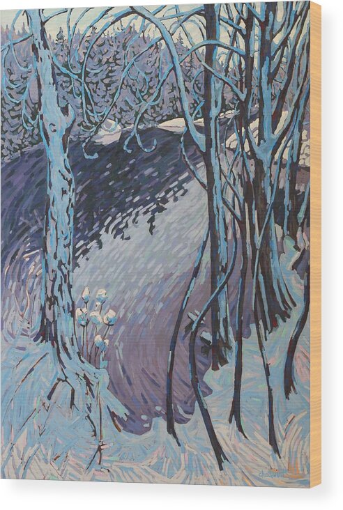 2074 Wood Print featuring the painting Spring Snow Long Reach by Phil Chadwick