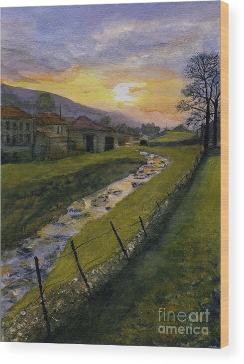 England Wood Print featuring the painting Spring Sun Rise Muker by Randy Sprout
