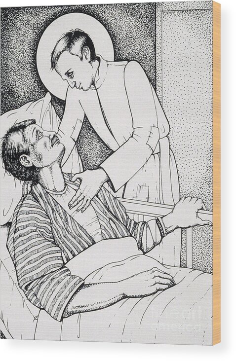 St Aloysius Gonzaga : Patron Of People With Hiv-aids And Caregivers 1987 Wood Print featuring the drawing St Aloysius Gonzaga- Patron of People With HIV-AIDS and Caregivers 1987 by William Hart McNichols