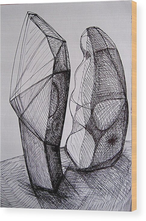 Ink Dawing Wood Print featuring the drawing Standing Forms by Stephen Hawks