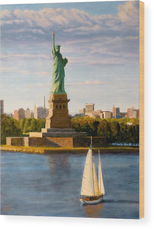 Statue Of Liberty Wood Print featuring the painting Statue of Liberty by Joe Bergholm
