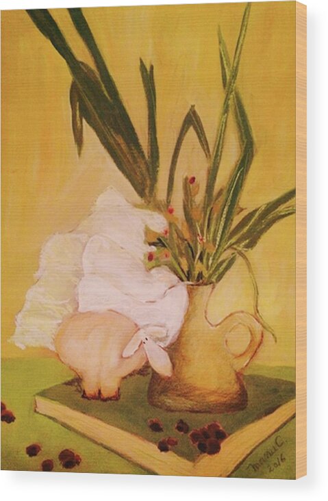 Pastel Wood Print featuring the pastel Still life with funny sheep by Manuela Constantin