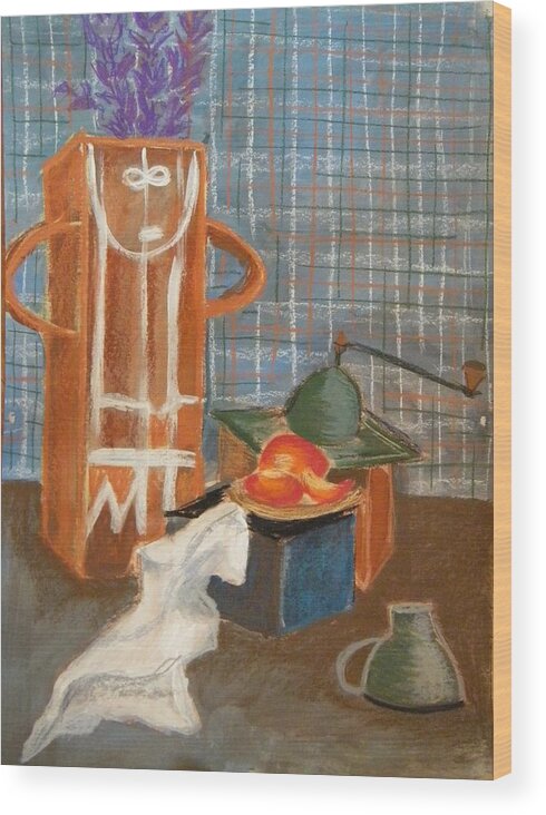 Ceramic Wood Print featuring the pastel Still Life with Romanian ceramic by Manuela Constantin