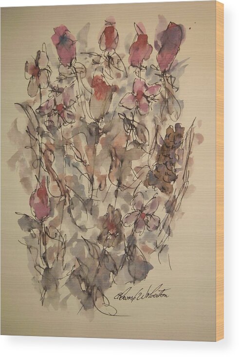 Floral Wood Print featuring the painting Study Of Flowers R by Edward Wolverton