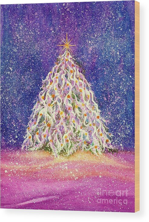 Christmas Tree Wood Print featuring the painting Sugar Plum Forest - Christmas Tree by Janine Riley