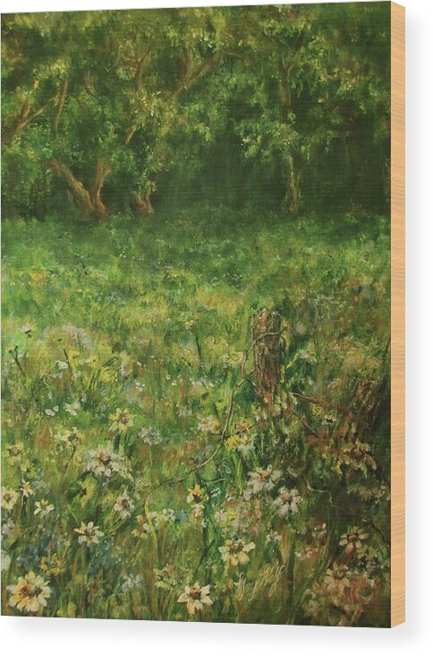 Green Wood Print featuring the painting Summer Meadow by Mary Wolf