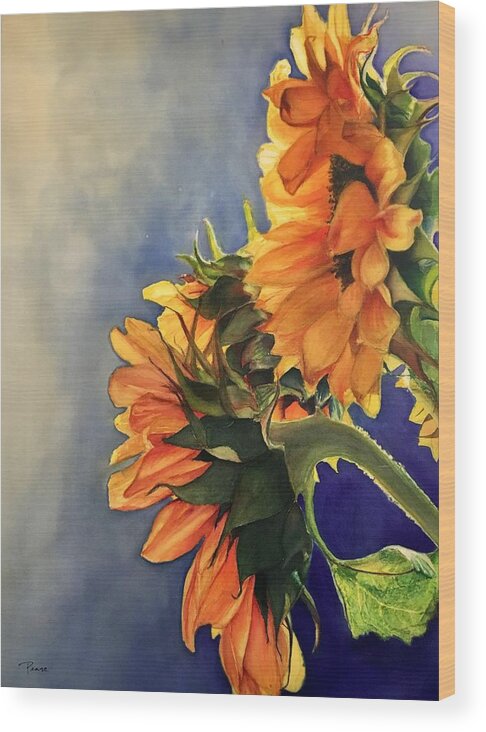 Floral Wood Print featuring the painting Sunflowers by Barbara Pease