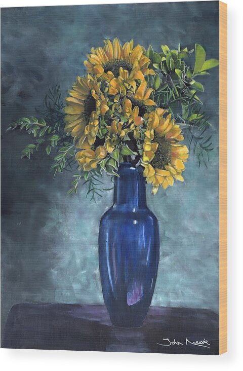 Sunflower Wood Print featuring the painting Sunflowers by John Neeve