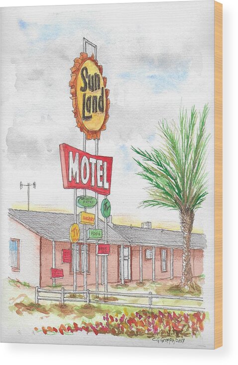 Sunland Motel Wood Print featuring the painting Sunland Motel, Route 80, Meza, Arizona by Carlos G Groppa