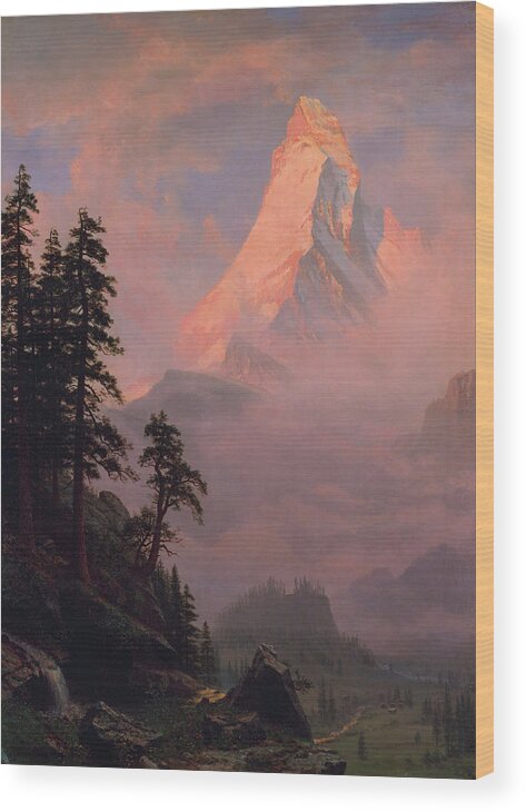 Matterhorn Wood Print featuring the painting Sunrise on the Matterhorn     by Albert Bierstadt