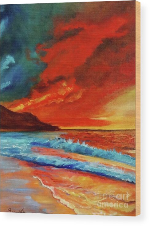 Sunset Wood Print featuring the painting Sunset Hawaii by Jenny Lee