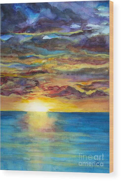 Seascape Wood Print featuring the painting Sunset II by Suzette Kallen