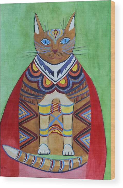 Cat Wood Print featuring the painting Super Cat by Vera Smith