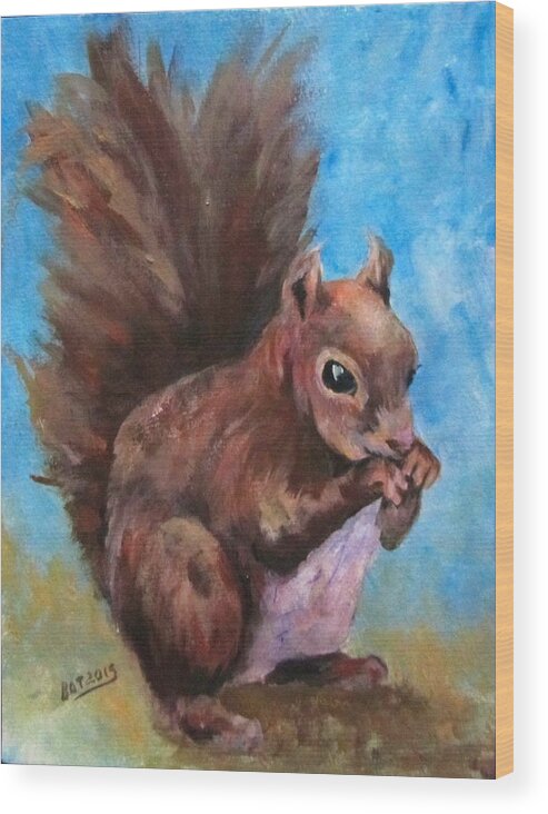 Squirrel Wood Print featuring the painting Sylas Saves for Winter by Barbara O'Toole