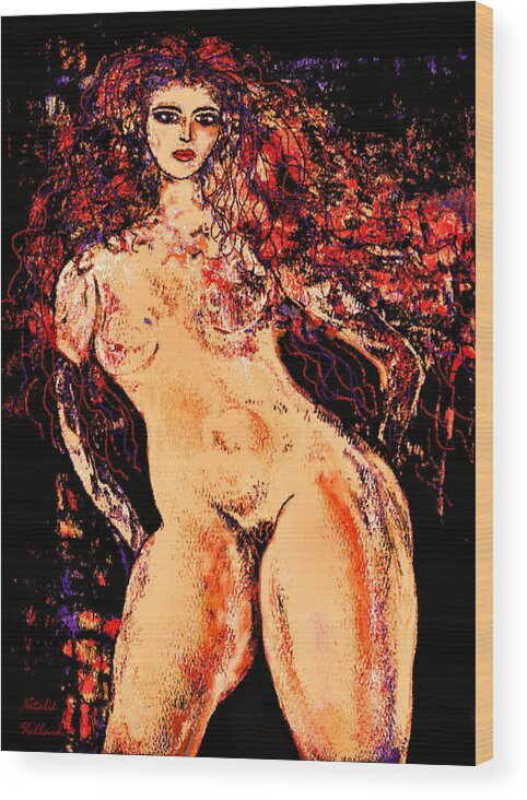 Nudes Wood Print featuring the mixed media Tall Curvaceous Nude by Natalie Holland