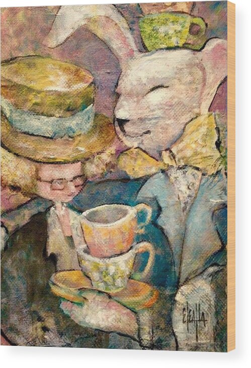 Mad Hatter Wood Print featuring the painting Tea Time by Eleatta Diver