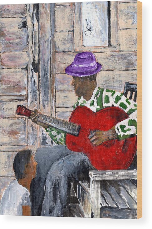 Guitar Wood Print featuring the painting Teaching Jimi by Joe Dagher