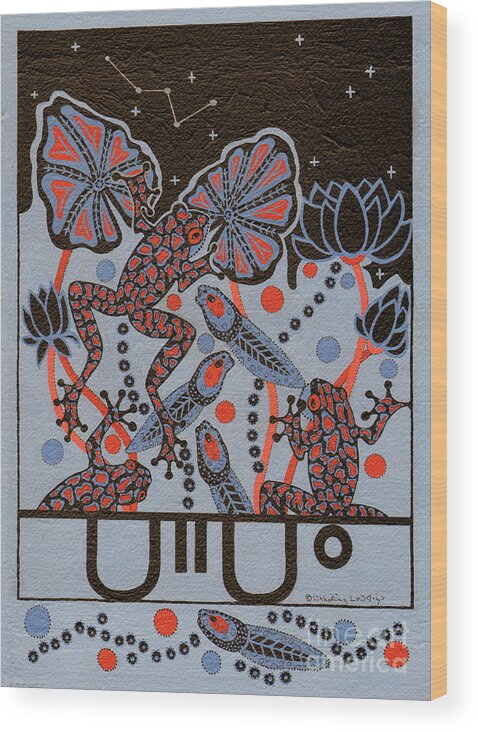 Native American Wood Print featuring the painting Tehteu Little Green Frogs by Chholing Taha
