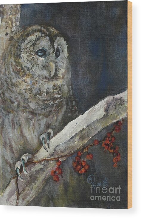 Owl Wood Print featuring the photograph The edge of the night by B Rossitto
