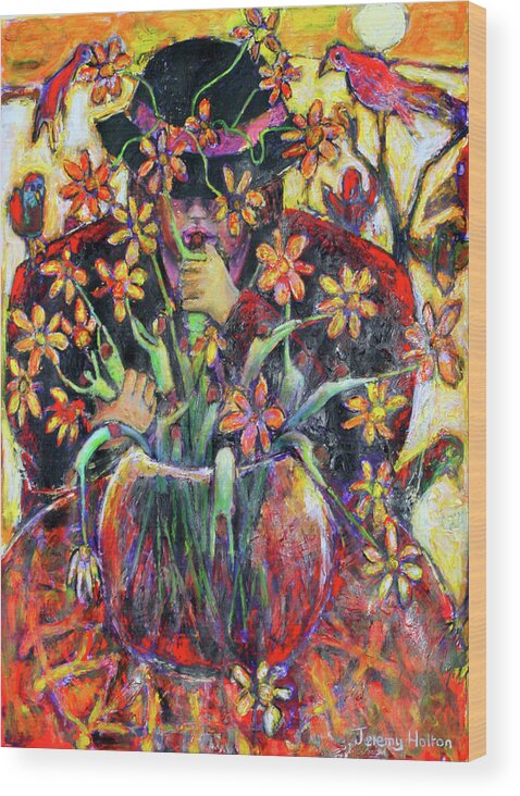 Animals Wood Print featuring the painting The flower arranger by Jeremy Holton