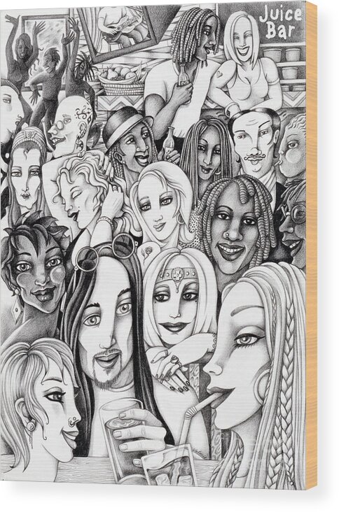 Party Wood Print featuring the drawing The IN Crowd by Valerie White